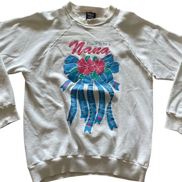 VTG 90s Nana Grandma Raglan Sweatshirt white bows Cottage size XL - Picture 1 of 6